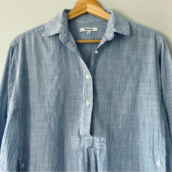 Madewell Side Button Striped Popover Shirt • XS • Blue and White Stripes - Picture 4 of 13